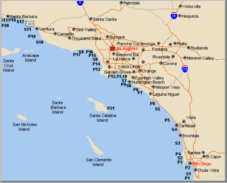 Map of California Pier and Surf Fishing Spots